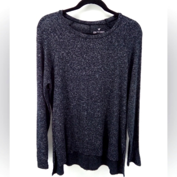 AEO Soft & Sexy Plush Dark Gray Exposed Hi-Low Hem Viscose Blend LS Top S - Picture 1 of 10